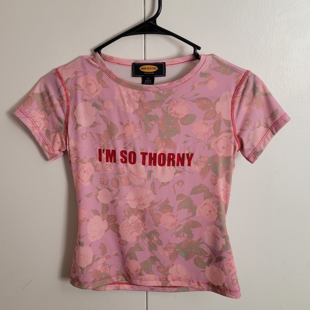 Urban Outfitters Archive Y2K-Inspired Mesh Baby Tee – “I’M SO THORNY” Graphic